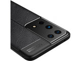 Soft TPU Case mit Design aus feinem veganen Leder für Samsung Galaxy S21 Ultra stabil mit erhöhten Rändern und Kanten in schwarz von Screenguard