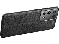 Soft TPU Case mit Design aus feinem veganen Leder für Samsung Galaxy S21 Ultra stabil mit erhöhten Rändern und Kanten in schwarz von Screenguard