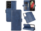 Veganes Flip Case Leder Etui Hülle mit Karten Fächer und Sichtfenster für Samsung Galaxy S21 Ultra in dunkelblau von Screenguard