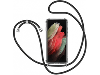 Necklace Handy Hülle mit Kordel Kette schwarz zum Tragen des Samsung Galaxy S21 Ultra am Körper wie Handtasche Lanyard, stabil mit erhöhten Rändern und Kanten in transparent von Screenguard