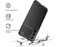 Hochwertig stabile Soft TPU Smartphone Handy Hülle im Carbon Design für Samsung Galaxy S22 zum Schutz des Display und Gehäuse Cover in schwarz von Screenguard