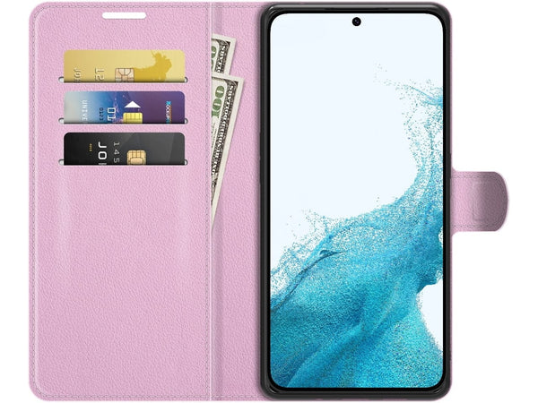 Lederhülle Portemonnaie Karten Ledertasche für Samsung Galaxy S22+ in rosa von Screenguard
