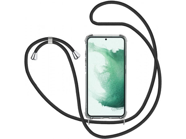 Necklace Handy Hülle mit Kordel Kette schwarz zum Tragen des Samsung Galaxy S22 am Körper wie Handtasche Lanyard, stabil mit erhöhten Rändern und Kanten in transparent von Screenguard