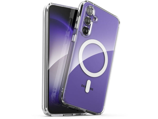 Das Magnetic MagSafe Clear Case von Screenguard schützt Ihr Samsung Galaxy S23 FE effektiv vor Schäden bei Sturz oder Stoss. Erhöhter Rahmen rund um das Display und Kamera gegen Kratzer und Dellen. Transparenter Schutz mit Magnetring. Zum Wireless Aufladen mit MagSafe kompatiblen Zubehör.