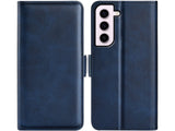 Veganes Flip Case Leder Etui Hülle mit Karten Fächer und Sichtfenster für Samsung Galaxy S23+ in dunkelblau von Screenguard