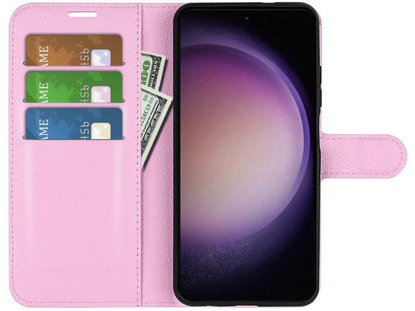 Lederhülle Portemonnaie Karten Ledertasche für Samsung Galaxy S23+ in rosa von Screenguard