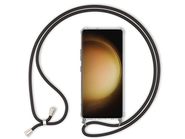 Necklace Handy Hülle mit Kordel Kette schwarz zum Tragen des Samsung Galaxy S23 Ultra am Körper wie Handtasche Lanyard, stabil mit erhöhten Rändern und Kanten in transparent von Screenguard