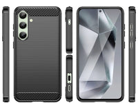 Flexible Handy Schutzhülle mit gebürster Carbon Textur auf der Rückseite für zum Schutz des Samsung Galaxy S24 FE  Display und Gehäuse Case in schwarz von Screenguard