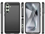 Flexible Handy Schutzhülle mit gebürster Carbon Textur auf der Rückseite für zum Schutz des Samsung Galaxy S24 FE  Display und Gehäuse Case in schwarz von Screenguard