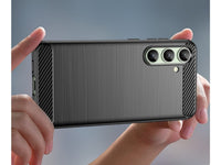Flexible Handy Schutzhülle mit gebürster Carbon Textur auf der Rückseite für zum Schutz des Samsung Galaxy S24 FE  Display und Gehäuse Case in schwarz von Screenguard