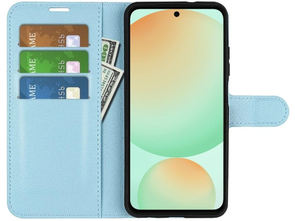 Lederhülle Portemonnaie Karten Ledertasche für Samsung Galaxy S24 FE in hellblau von Screenguard