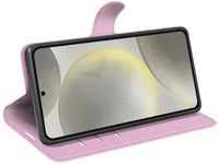 Lederhülle Karten Wallet Ledertasche Etui für Samsung Galaxy S24 FE in rosa von Screenguard