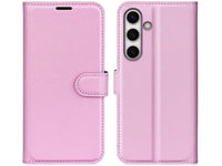 Lederhülle Karten Wallet Ledertasche Etui für Samsung Galaxy S24 FE in rosa von Screenguard