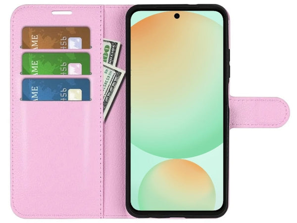 Lederhülle Portemonnaie Karten Ledertasche für Samsung Galaxy S24 FE in rosa von Screenguard
