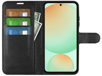 Lederhülle Portemonnaie Karten Ledertasche für Samsung Galaxy S24 FE in schwarz von Screenguard