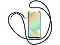 Necklace Handy Hülle mit Kordel Kette schwarz zum Tragen des Samsung Galaxy S24 FE am Körper wie Handtasche Lanyard, stabil mit erhöhten Rändern und Kanten in transparent von Screenguard
