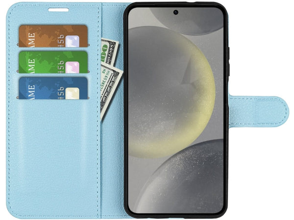 Lederhülle Portemonnaie Karten Ledertasche für Samsung Galaxy S24 in hellblau von Screenguard