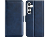 Veganes Flip Case Leder Etui Hülle mit Karten Fächer und Sichtfenster für Samsung Galaxy S24 in dunkelblau von Screenguard