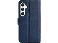 Veganes Flip Case Leder Etui Hülle mit Karten Fächer und Sichtfenster für Samsung Galaxy S24+ in dunkelblau von Screenguard