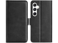 Veganes Flip Case Leder Etui Hülle mit Karten Fächer und Sichtfenster für Samsung Galaxy S24 in schwarz von Screenguard