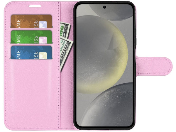Lederhülle Portemonnaie Karten Ledertasche für Samsung Galaxy S24 in rosa von Screenguard