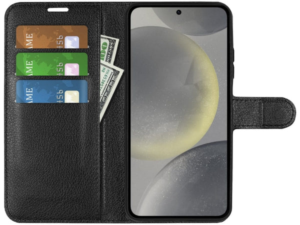 Lederhülle Portemonnaie Karten Ledertasche für Samsung Galaxy S24 in schwarz von Screenguard