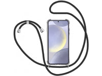 Necklace Handy Hülle mit Kordel Kette schwarz zum Tragen des Samsung Galaxy S24+ am Körper wie Handtasche Lanyard, stabil mit erhöhten Rändern und Kanten in transparent von Screenguard