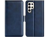 Veganes Flip Case Leder Etui Hülle mit Karten Fächer und Sichtfenster für Samsung Galaxy S24 Ultra in dunkelblau von Screenguard