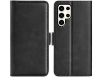 Veganes Flip Case Leder Etui Hülle mit Karten Fächer und Sichtfenster für Samsung Galaxy S24 Ultra in schwarz von Screenguard