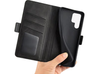 Veganes Flip Case Leder Etui Hülle mit Karten Fächer und Sichtfenster für Samsung Galaxy S24 Ultra in schwarz von Screenguard