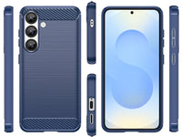 Flexible Handy Schutzhülle mit gebürster Carbon Textur auf der Rückseite für zum Schutz des Samsung Galaxy S25  Display und Gehäuse Case in blau von Screenguard