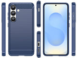 Flexible Handy Schutzhülle mit gebürster Carbon Textur auf der Rückseite für zum Schutz des Samsung Galaxy S25  Display und Gehäuse Case in blau von Screenguard