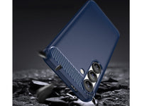 Flexible Handy Schutzhülle mit gebürster Carbon Textur auf der Rückseite für zum Schutz des Samsung Galaxy S25  Display und Gehäuse Case in blau von Screenguard