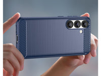 Flexible Handy Schutzhülle mit gebürster Carbon Textur auf der Rückseite für zum Schutz des Samsung Galaxy S25  Display und Gehäuse Case in blau von Screenguard