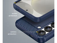 Flexible Handy Schutzhülle mit gebürster Carbon Textur auf der Rückseite für zum Schutz des Samsung Galaxy S25  Display und Gehäuse Case in blau von Screenguard