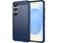 Flexible Handy Schutzhülle mit gebürster Carbon Textur auf der Rückseite für zum Schutz des Samsung Galaxy S25  Display und Gehäuse Case in blau von Screenguard