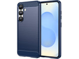 Flexible Handy Schutzhülle mit gebürster Carbon Textur auf der Rückseite für zum Schutz des Samsung Galaxy S25  Display und Gehäuse Case in blau von Screenguard