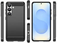 Flexible Handy Schutzhülle mit gebürster Carbon Textur auf der Rückseite für zum Schutz des Samsung Galaxy S25  Display und Gehäuse Case in schwarz von Screenguard