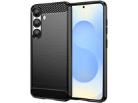 Flexible Handy Schutzhülle mit gebürster Carbon Textur auf der Rückseite für zum Schutz des Samsung Galaxy S25  Display und Gehäuse Case in schwarz von Screenguard