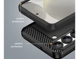 Flexible Handy Schutzhülle mit gebürster Carbon Textur auf der Rückseite für zum Schutz des Samsung Galaxy S25+  Display und Gehäuse Case in schwarz von Screenguard