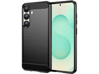 Flexible Handy Schutzhülle mit gebürster Carbon Textur auf der Rückseite für zum Schutz des Samsung Galaxy S25+  Display und Gehäuse Case in schwarz von Screenguard