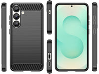 Flexible Handy Schutzhülle mit gebürster Carbon Textur auf der Rückseite für zum Schutz des Samsung Galaxy S25+  Display und Gehäuse Case in schwarz von Screenguard