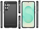 Flexible Handy Schutzhülle mit gebürster Carbon Textur auf der Rückseite für zum Schutz des Samsung Galaxy S25+  Display und Gehäuse Case in schwarz von Screenguard