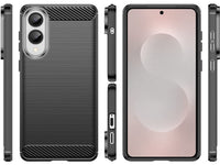 Flexible Handy Schutzhülle mit gebürster Carbon Textur auf der Rückseite für zum Schutz des Samsung Galaxy S25 Edge  Display und Gehäuse Case in schwarz von Screenguard
