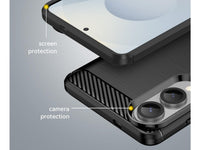 Flexible Handy Schutzhülle mit gebürster Carbon Textur auf der Rückseite für zum Schutz des Samsung Galaxy S25 Edge  Display und Gehäuse Case in schwarz von Screenguard