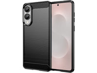 Flexible Handy Schutzhülle mit gebürster Carbon Textur auf der Rückseite für zum Schutz des Samsung Galaxy S25 Edge  Display und Gehäuse Case in schwarz von Screenguard