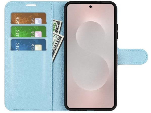 Lederhülle Portemonnaie Karten Ledertasche für Samsung Galaxy S25 Edge in hellblau von Screenguard