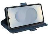 Veganes Flip Case Leder Etui Hülle mit Karten Fächer und Sichtfenster für Samsung Galaxy S25 Edge in dunkelblau von Screenguard