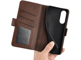 Veganes Flip Case Leder Etui Hülle mit Karten Fächer und Sichtfenster für Samsung Galaxy S25 Edge in mokka von Screenguard