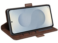 Veganes Flip Case Leder Etui Hülle mit Karten Fächer und Sichtfenster für Samsung Galaxy S25 Edge in mokka von Screenguard